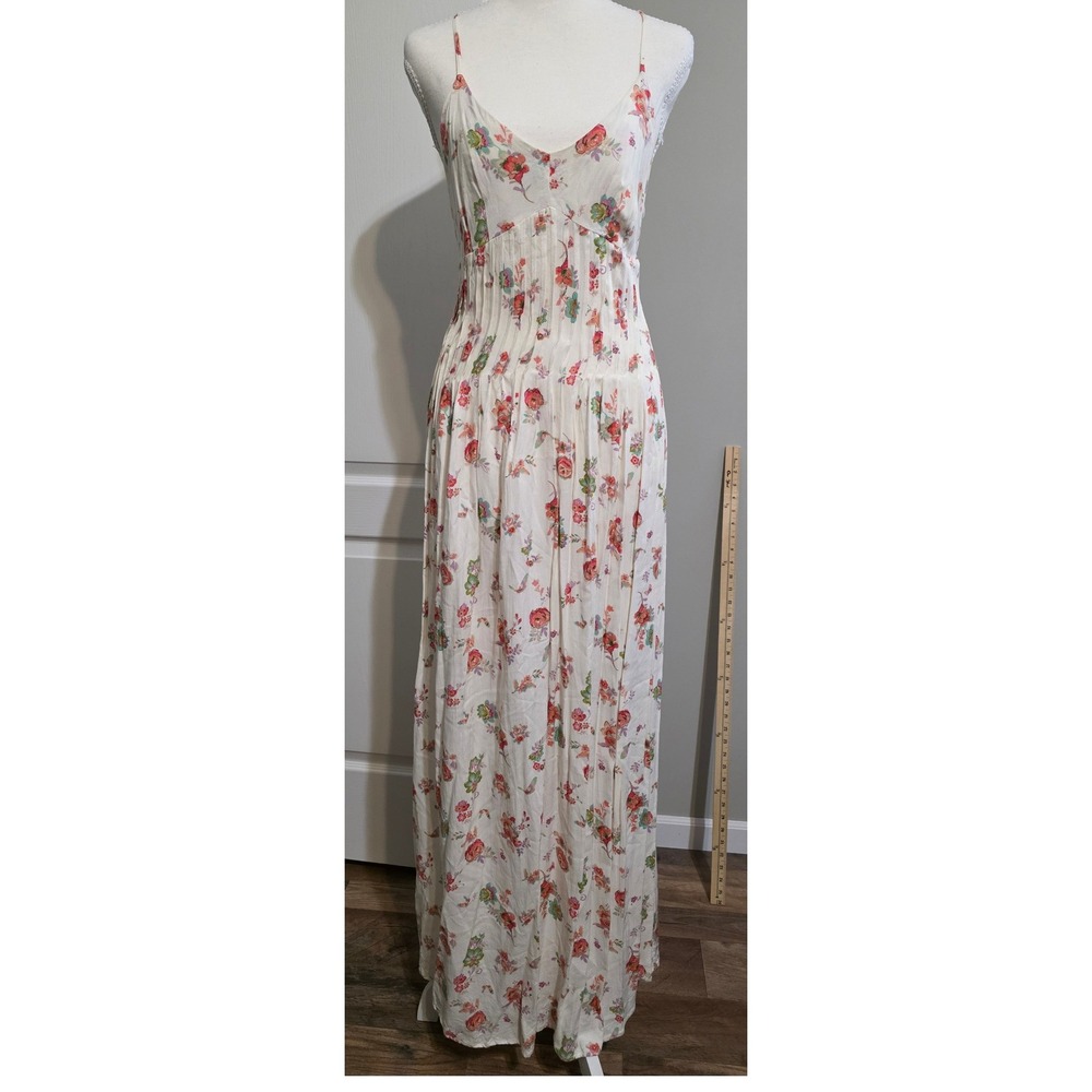 LC Lauren‎ Conrad Women Sz 6 White Floral Pleated Chiffon Maxi Dress Sleeveless